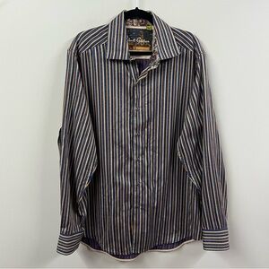 Robert Graham Cotton Contrast Cuff Button Front Shirt